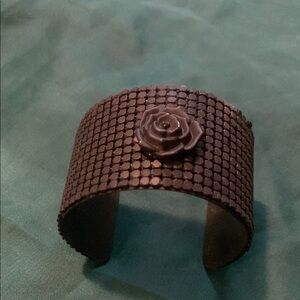 NWOT Black Cuff Bracelet with Rose Detail